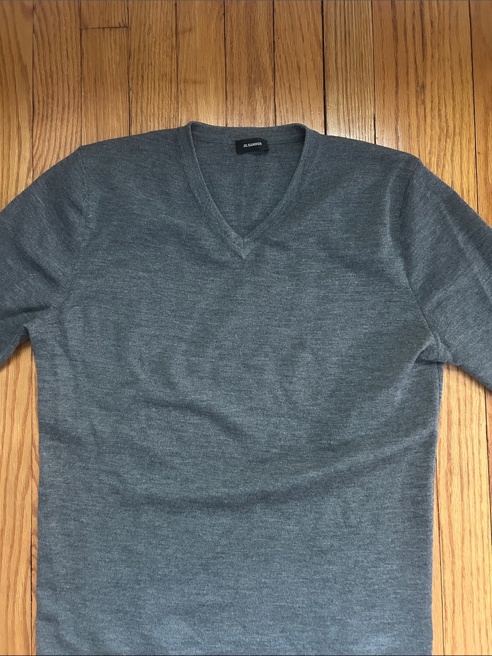Jil Sander Men's Charcoal V-Neck Sweater